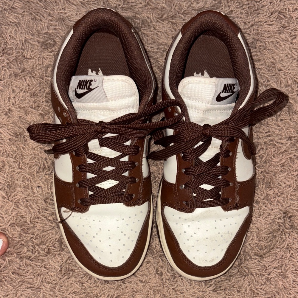 Nike Brown and White Low Top Sneakers with Contrast Panels